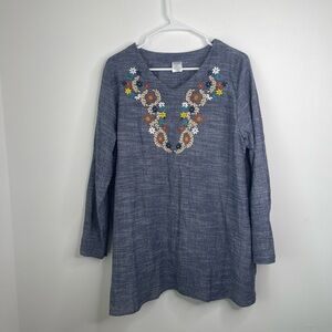 Embroidered Blue Tunic Top size XL